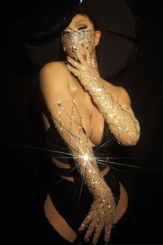 Shining Silver Rhinestone Gloves / Mask | Fashionsarah.com