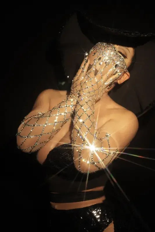 Shining Silver Rhinestone Gloves / Mask | Fashionsarah.com