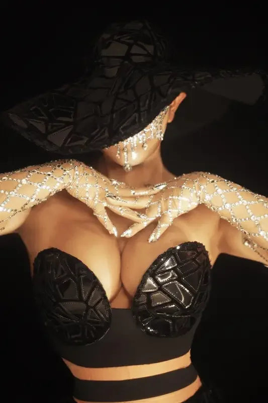 Shining Silver Rhinestone Gloves / Mask | Fashionsarah.com