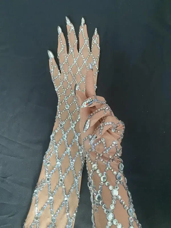 Shining Silver Rhinestone Gloves / Mask | Fashionsarah.com