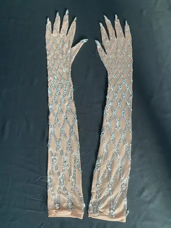 Shining Silver Rhinestone Gloves / Mask | Fashionsarah.com