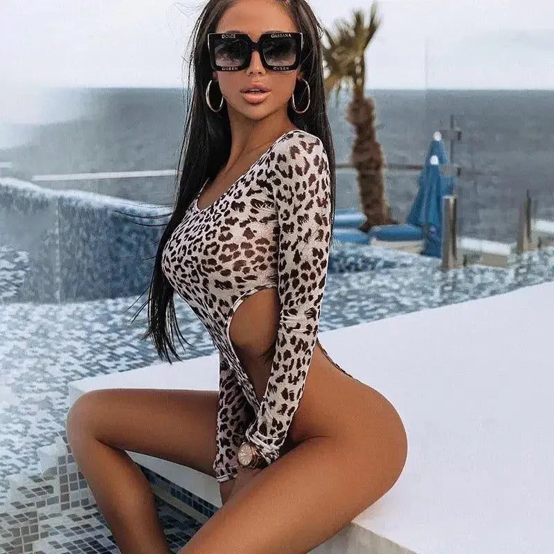 Fashionsarah.com Leopard High Cut Bodysuit