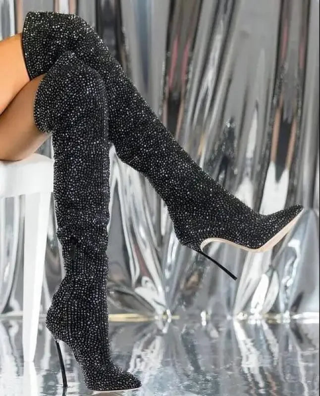 Crystal Over The Knee Boots | Fashionsarah.com