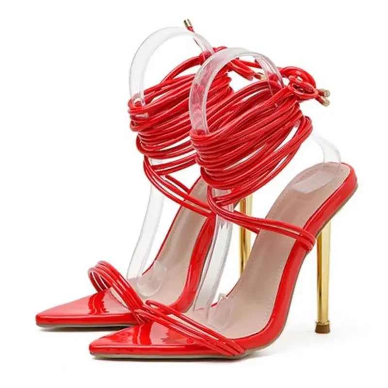 Red strappy stiletto heels open toe stiletto 12cm Fashionsarah for elegant style