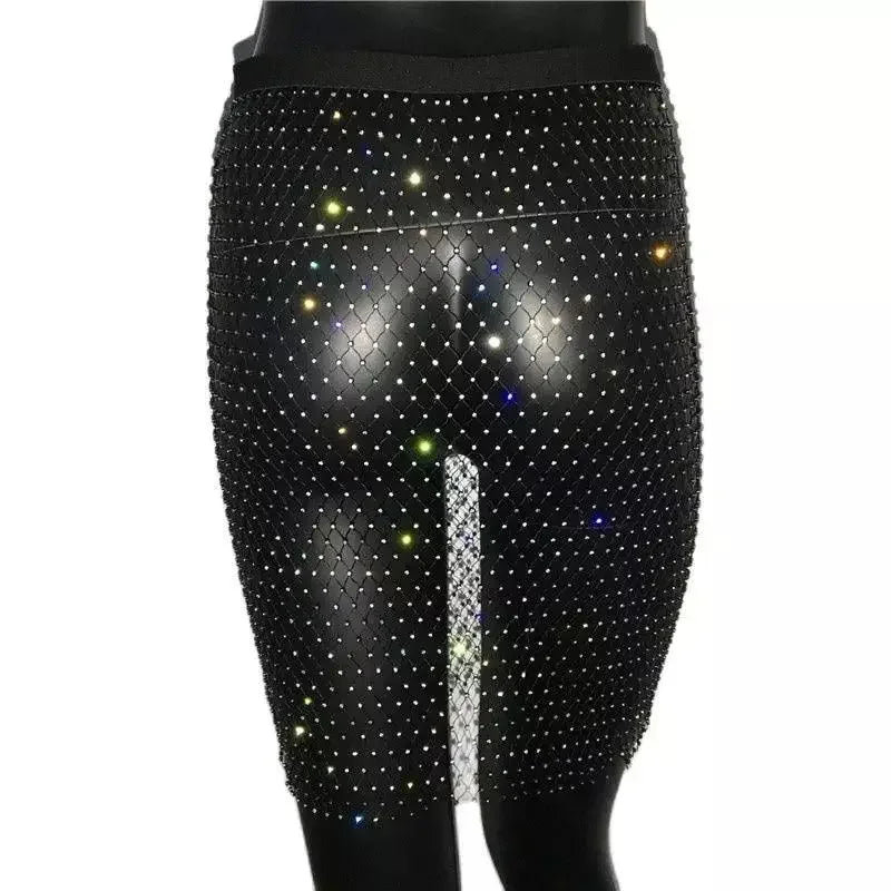 Black rhinestone mini skirt from Rhinestone Skirt at a premium online boutique for women’s fashion