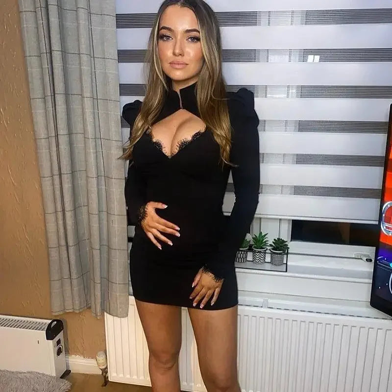 Woman in a black elegant spring dress showcasing the stylish spring dress collection