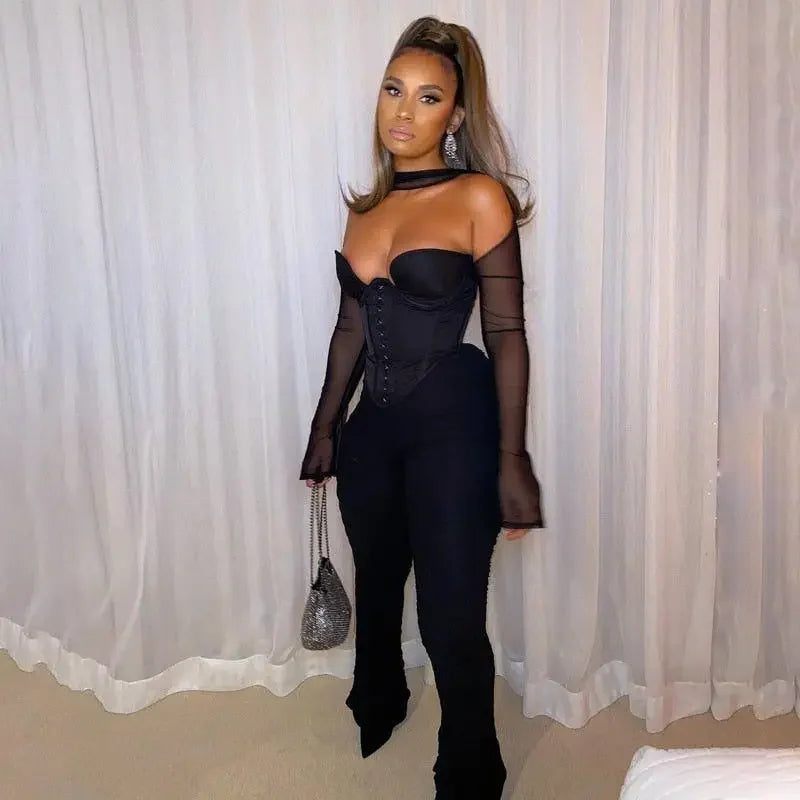 Black corset jumpsuit from Corset Crop Top, perfect for women’s fashion at our online boutique