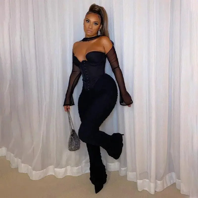 Black corset-style jumpsuit from Corset Crop Top at online boutique for women’s fashion