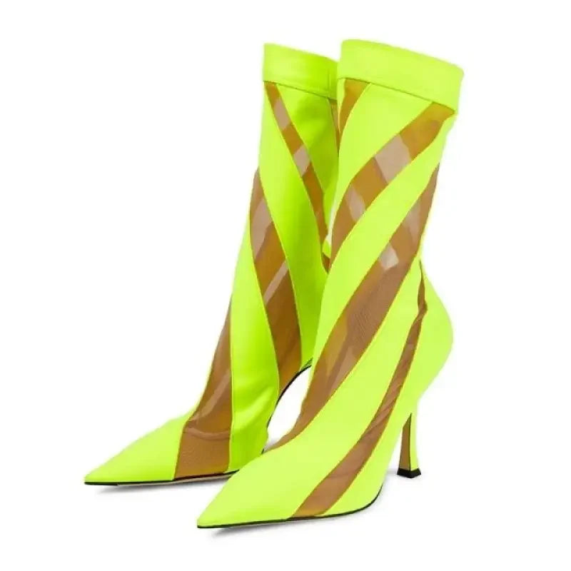 Neon green stiletto boots from Zebra Ankle Transparent Boots, perfect for women’s fashion at an online boutique
