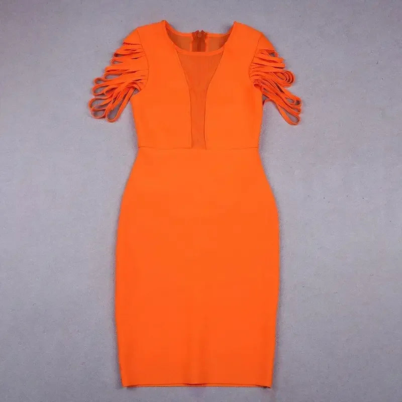 Tassel Orange Elegant Dress with cut-out sleeves, stylish orange elegant dress for formal occasions