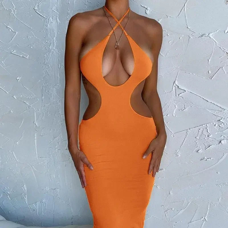 Orange halter cut-out dress from Halter Neck Summer Dress collection by Summer Dress FashionSarah