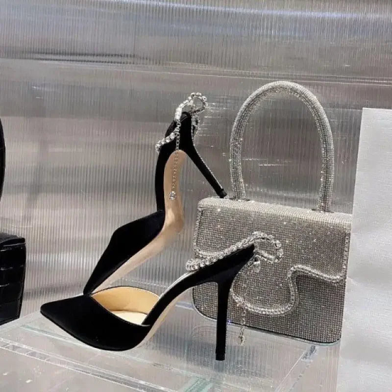 Luxurious V Cut Strap Rhinestone Heels | Fashionsarah.com