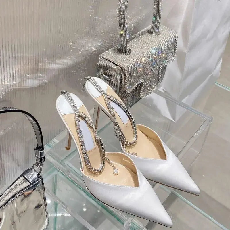 Luxurious V Cut Strap Rhinestone Heels | Fashionsarah.com