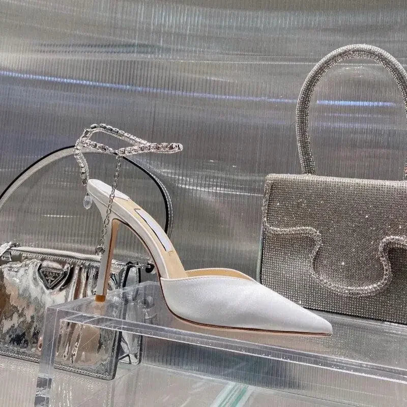 Luxurious V Cut Strap Rhinestone Heels | Fashionsarah.com