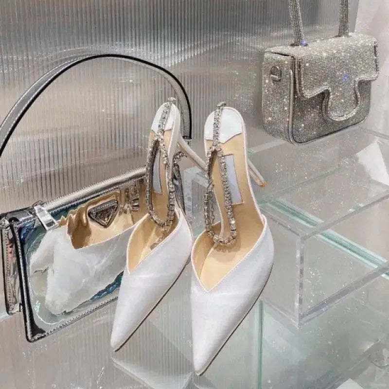 Luxurious V Cut Strap Rhinestone Heels | Fashionsarah.com