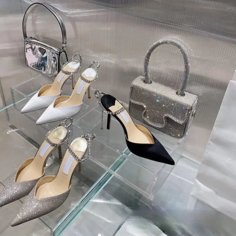 Luxurious V Cut Strap Rhinestone Heels | Fashionsarah.com