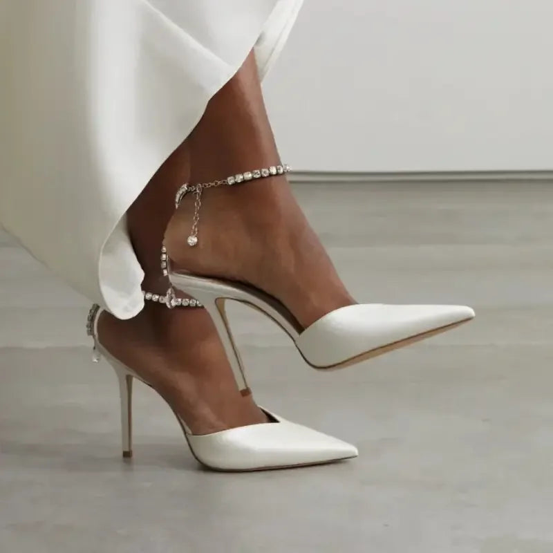 Luxurious V Cut Strap Rhinestone Heels | Fashionsarah.com