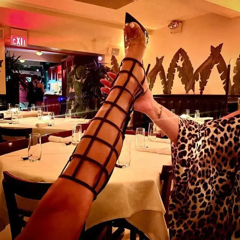 Black cage-style high heel from Spring Hollow Boots Fashionsarah available at online boutique