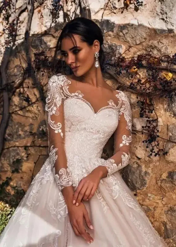 Lace Sweetheart Illusion Wedding Dress | Fashionsarah.com