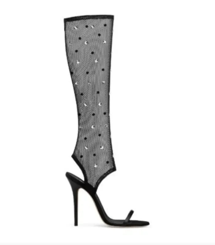 Black mesh stiletto bootie from Women Sparkly Boots, perfect as lace gladiator boots
