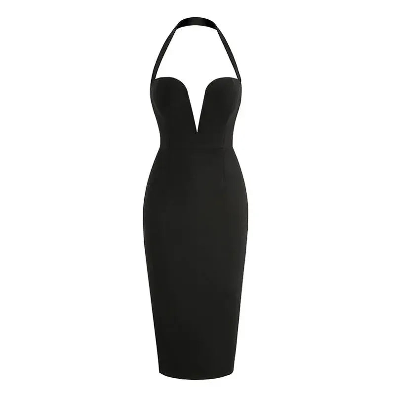 Elegant Deep V Neck Dress | Fashionsarah.com