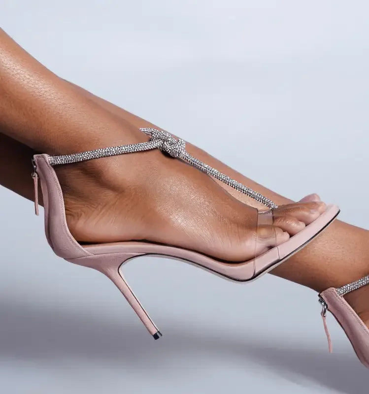 Pink stiletto heel with rhinestone straps from Bling Crystal T-Bar Heels collection