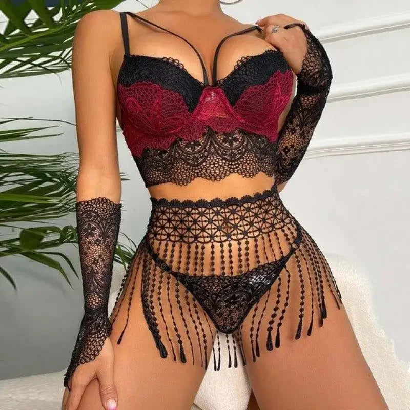 Fashionsarah.com Lingerie with Tassel Skirt and gloves