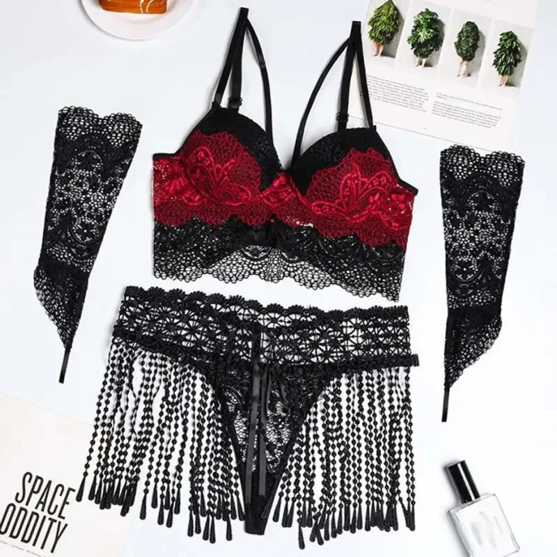 Fashionsarah.com Lingerie with Tassel Skirt and gloves