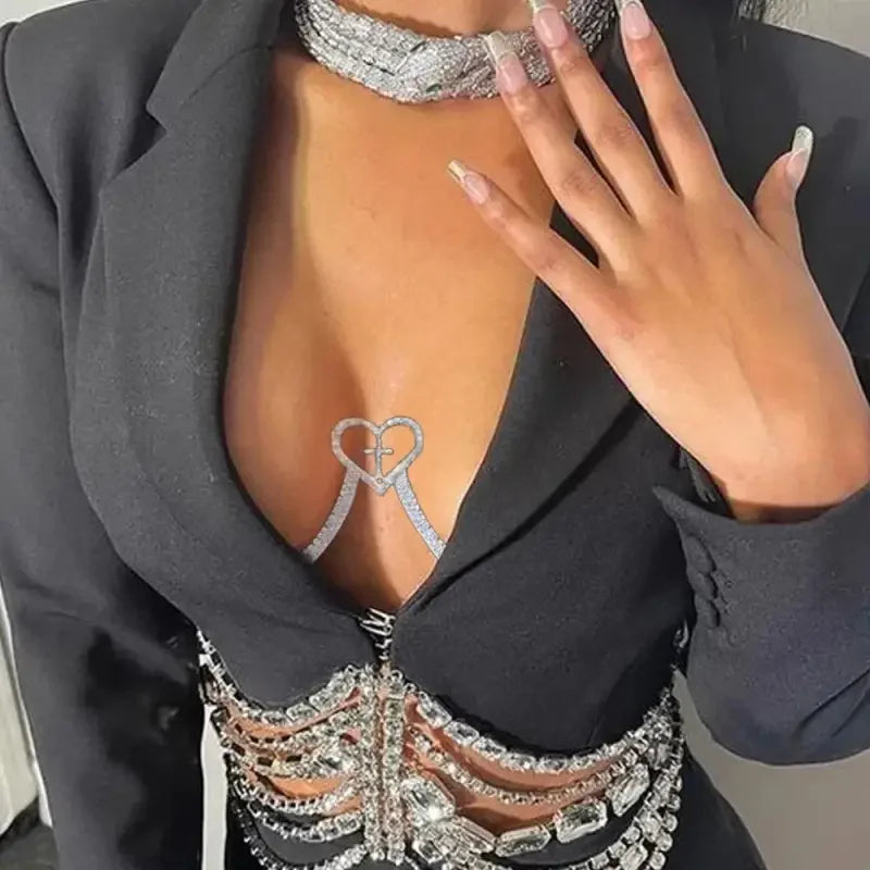 Cross Heart Crystal Chest Bra | Fashionsarah.com