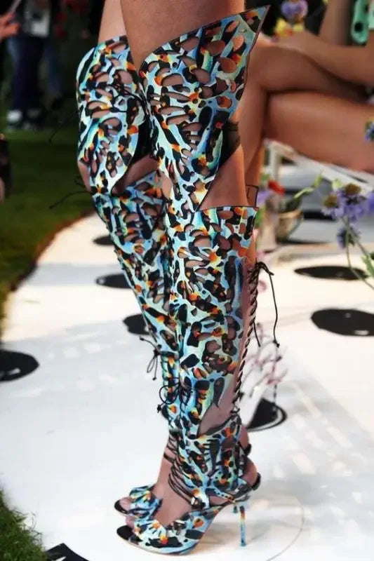 Cut Out Leather Over The Knee Boots | Fashionsarah.com