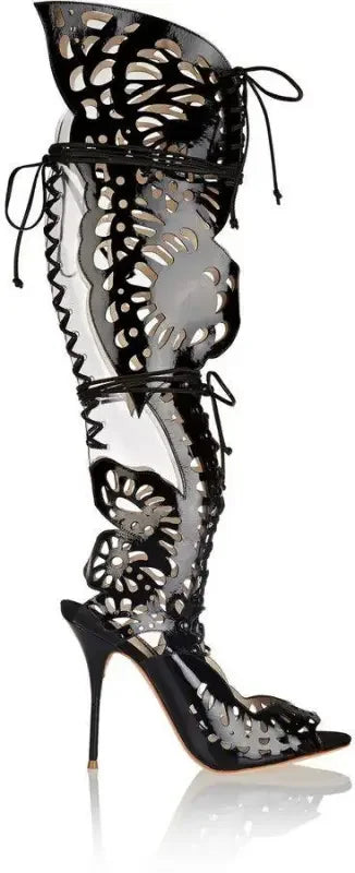 Cut Out Leather Over The Knee Boots | Fashionsarah.com