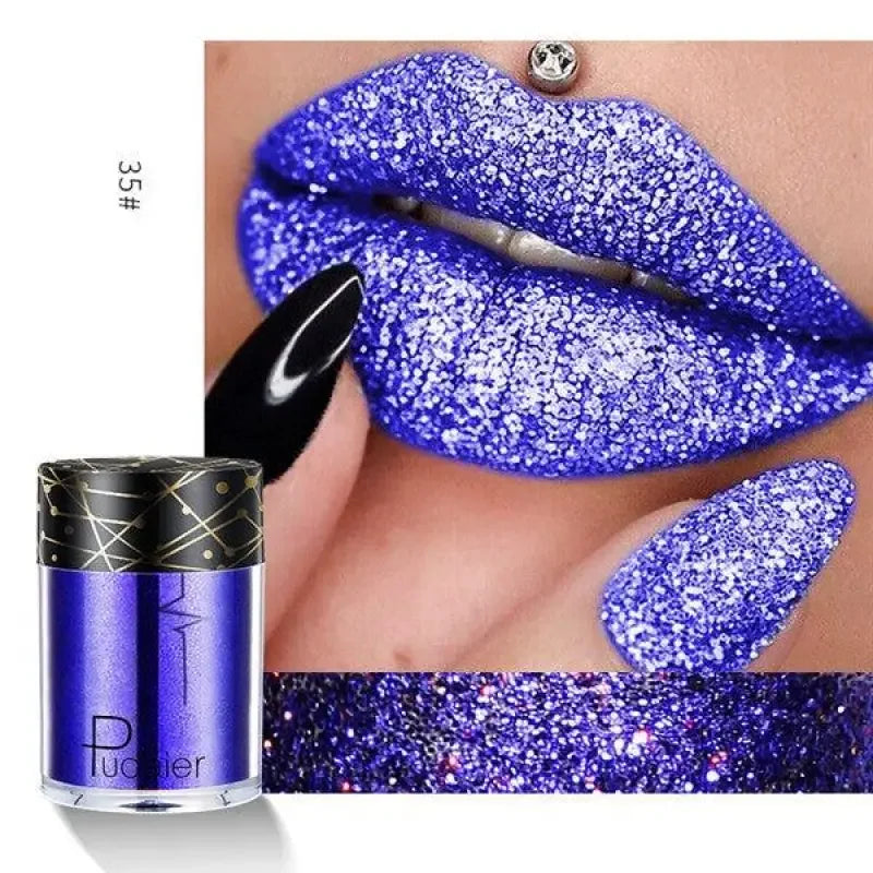 Blue glitter makeup with Diamond Eyeshadow and Nail Bloom Charm design