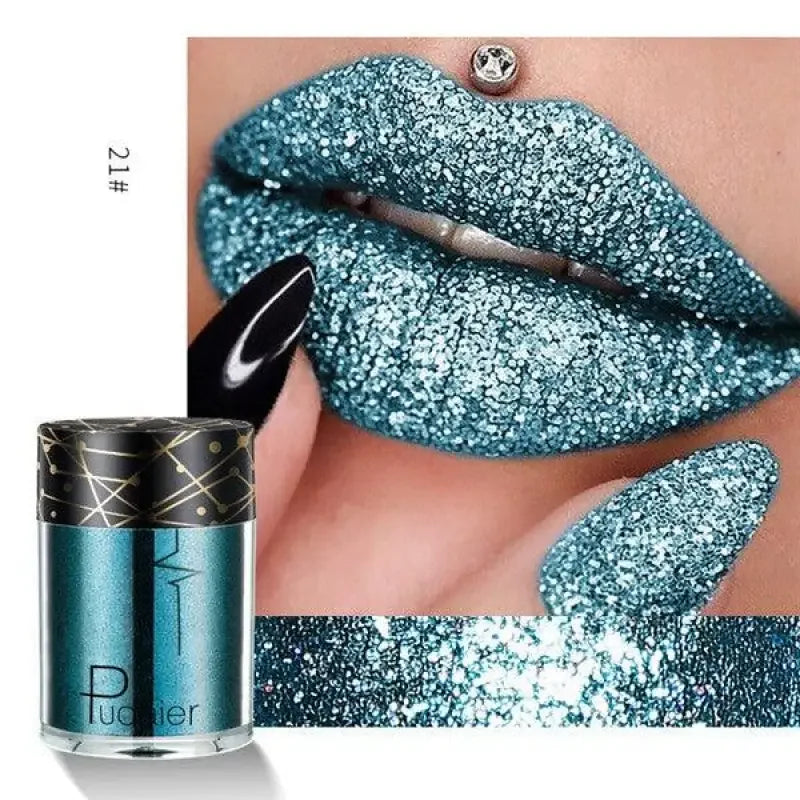 Teal glitter makeup featuring Nail Bloom Charm with Diamond Eyeshadow and Nail Bloom