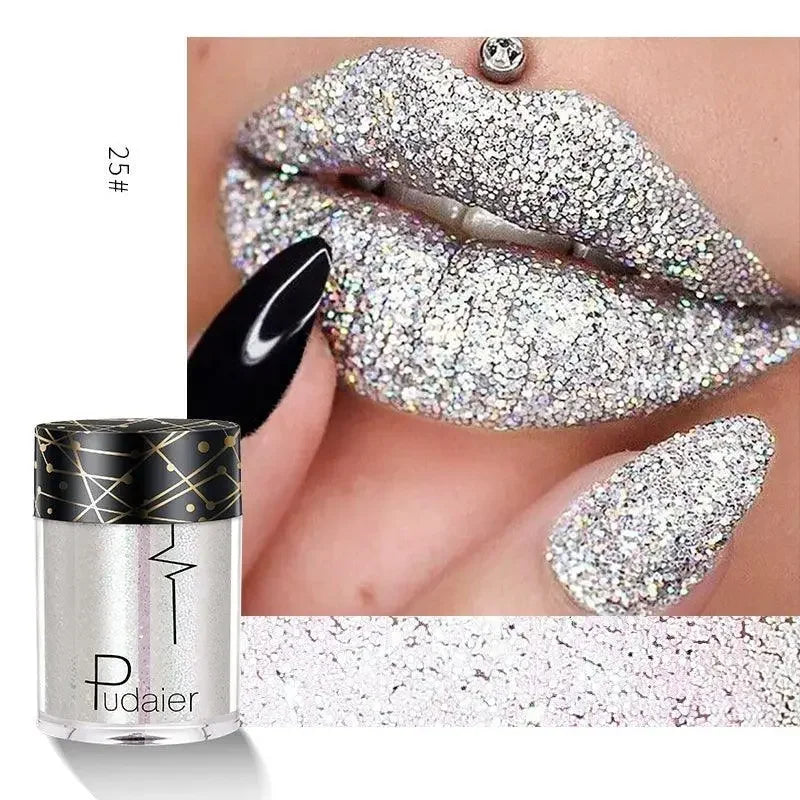 Silver Glitter Makeup with Nail Bloom Charm and Diamond Eyeshadow for a radiant look
