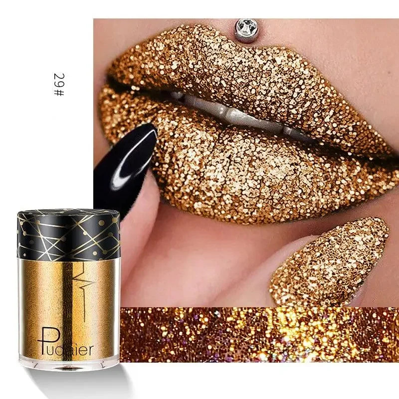 Gold glitter makeup featuring Diamond Eyeshadow and Nail Bloom Charm for a glamorous look
