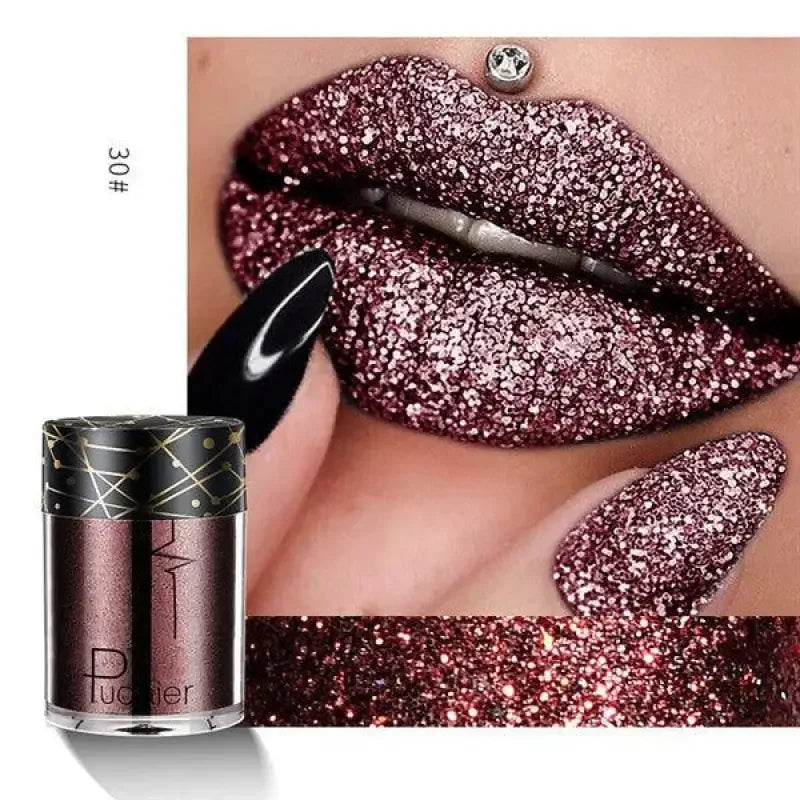 Sparkly burgundy nail bloom charm with diamond eyeshadow and lipstick glitter