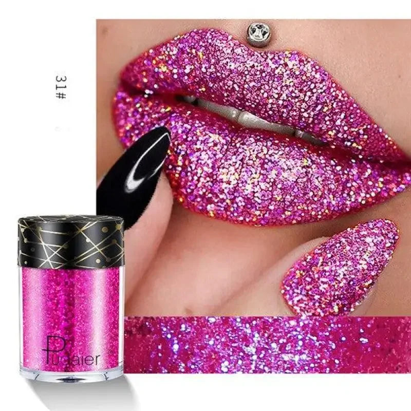 Pink glitter powder in a clear container for Diamond Eyeshadow Nail Bloom Charm