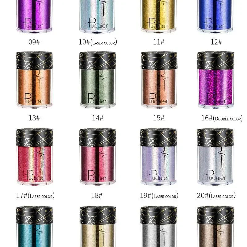 Cosmetic glitter powder containers featuring Nail Bloom Charm and Diamond Eyeshadow products