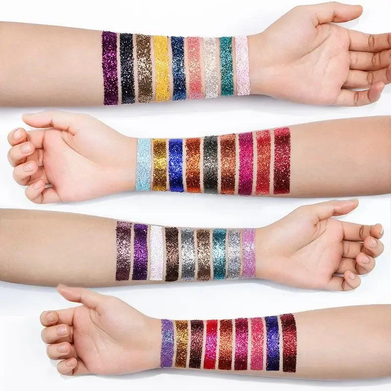 Glitter eyeshadow swatches on arms showcasing Diamond Eyeshadow Nail Bloom Charm