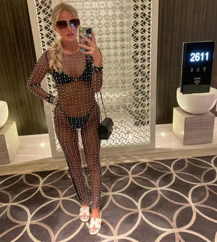 Pearl Mesh See Through Beach Dress | Fashionsarah.com