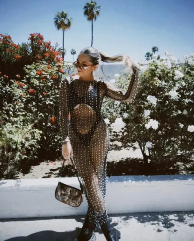 Pearl Mesh See Through Beach Dress | Fashionsarah.com