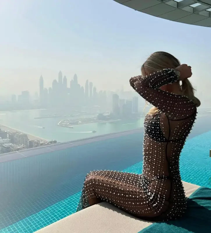 Pearl Mesh See Through Beach Dress | Fashionsarah.com