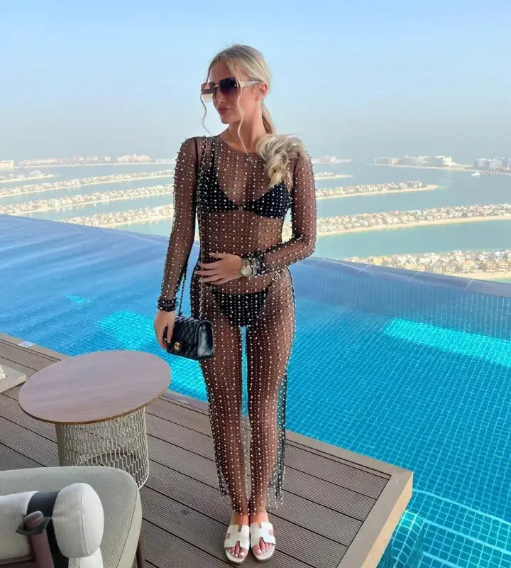 Pearl Mesh See Through Beach Dress | Fashionsarah.com