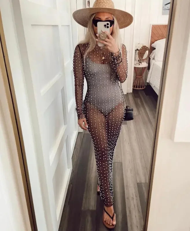 Pearl Mesh See Through Beach Dress | Fashionsarah.com