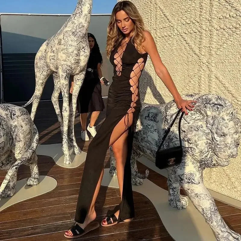 Elegant Lace-Up Long Dress | Fashionsarah.com