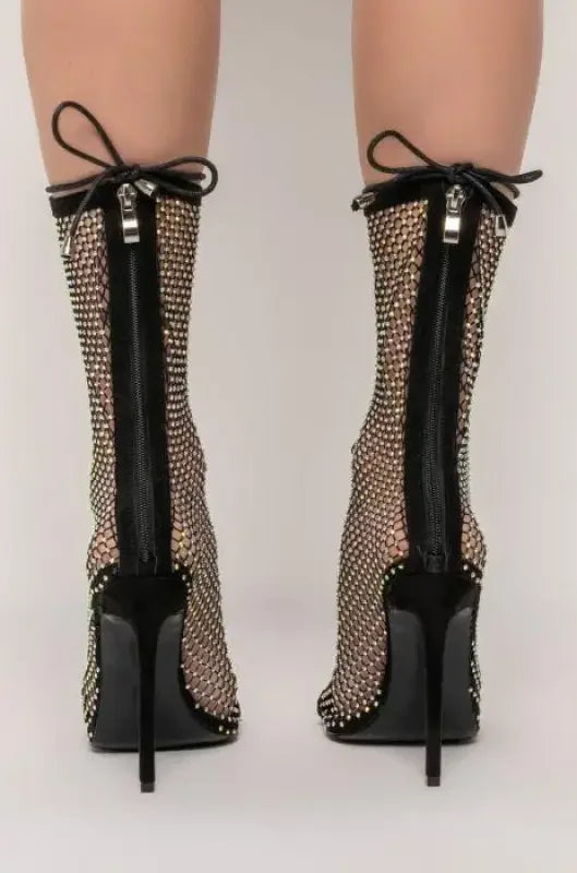 Rhinestone-studded stiletto booties showcasing Eyelet Rhinestone Ankle design