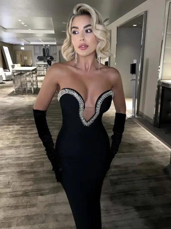 Fashionsarah.com Strapless Diamond V-Neck Dress