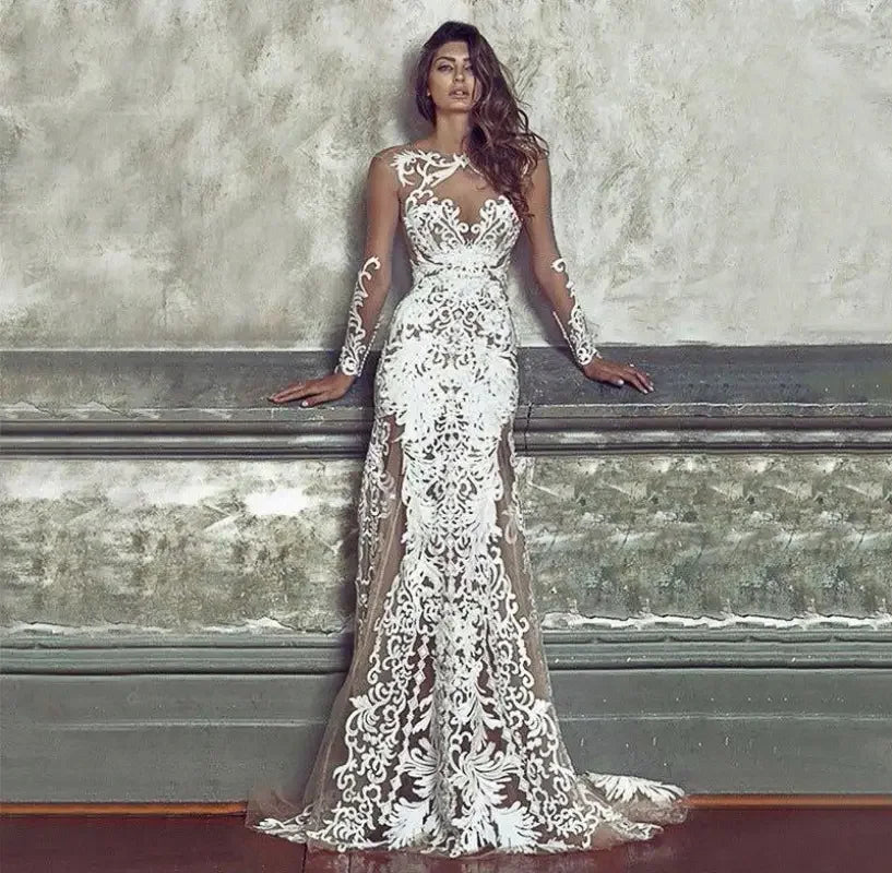 Mesh Embroidery Wedding Dress | Fashionsarah.com