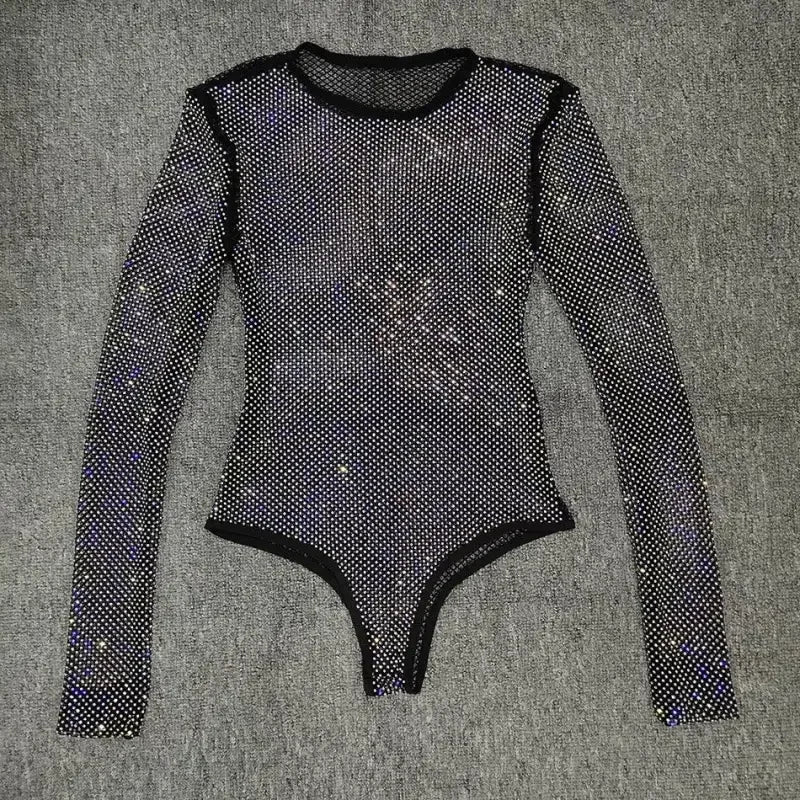 Fashionsarah.com Rhinestone mesh Bodysuit