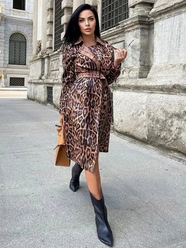 Leopard Mid-Calf Women Coat | Fashionsarah.com